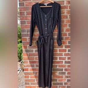 ☀️ April Cornell - S - Black Floral Cotton Boho Cottage Core Jumpsuit Romper Vtg